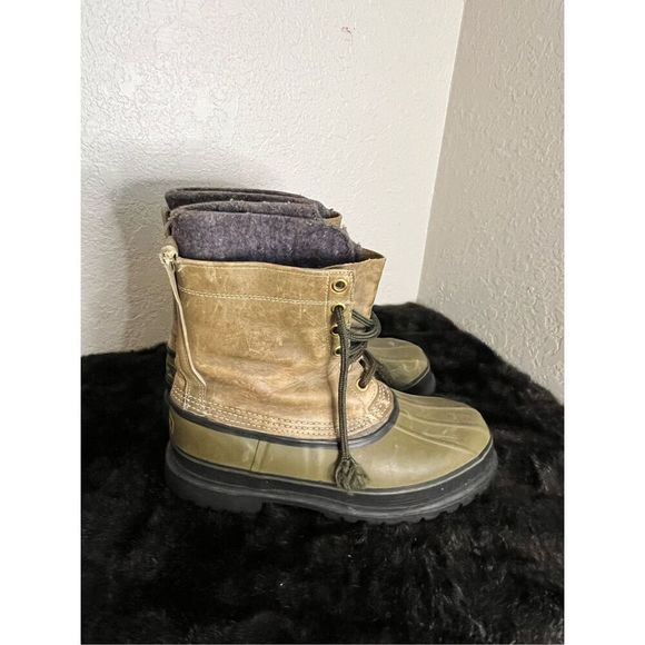 VTG LL Bean Maine Hunting Boot Mens Vibram Sole Green Wool Winter 13